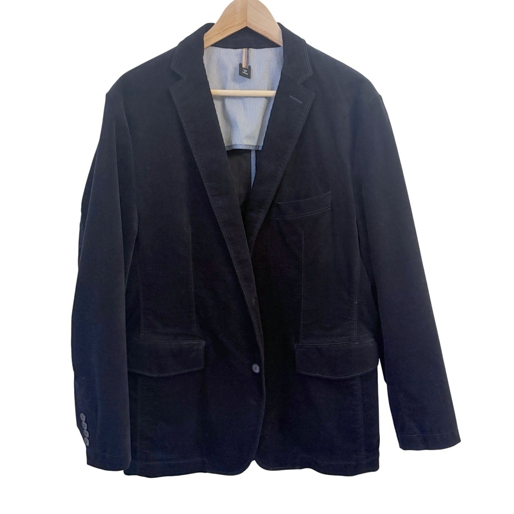Hugo Boss Blazer Mens 40R Velvet Cotton Stretch Regular Fit Sport Coat Navy Blue